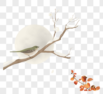 卡通冬季树枝小鸟元素设计图片