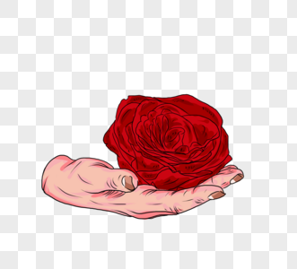 手捧红色玫瑰花元素图片