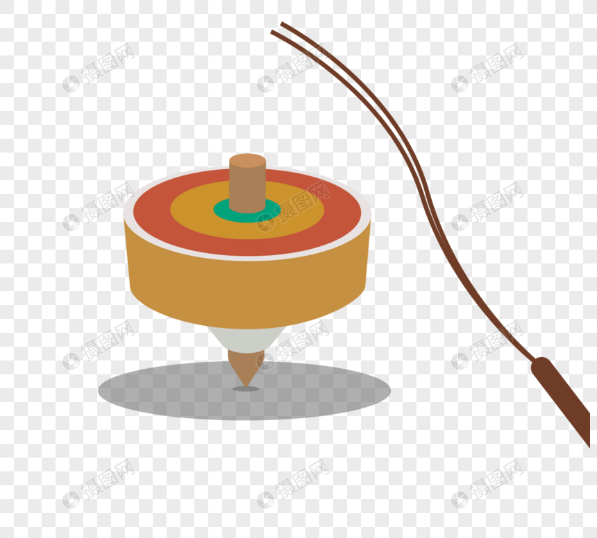 卡通彩色手绘陀螺元素旋转绳