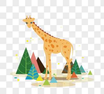 简约扁平手绘可爱长颈鹿树木图片