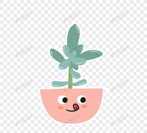 可爱卡通绿色植物粉色盆栽图片