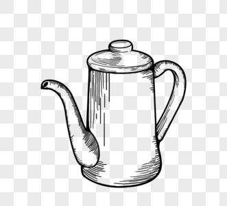 手绘线描黑白茶壶元素图片