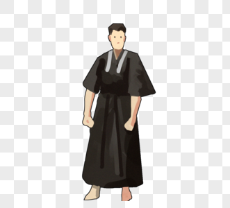 黑色卡通日本男性和服人物元素图片