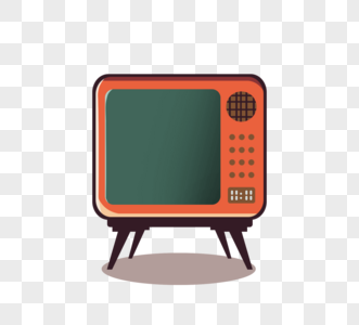 橙色手绘扁平复古风格电视机图片
