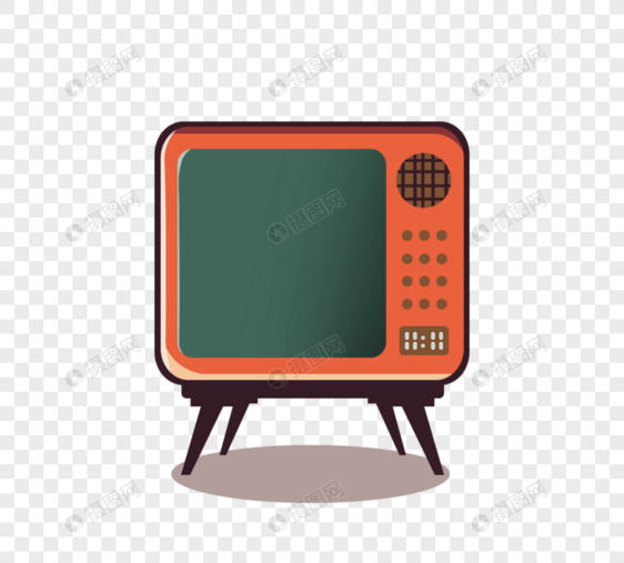 橙色手绘扁平复古风格电视机图片