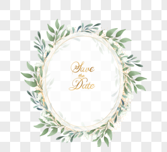 新鲜桉树植物婚礼边框金色装饰图片