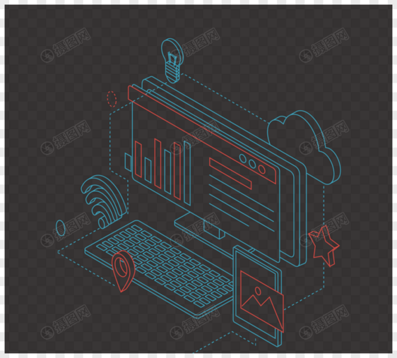 蓝色线条网络电脑图片