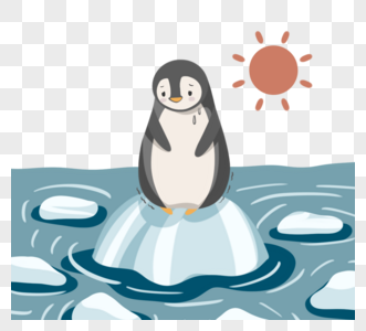手绘简约冰川企鹅元素图片