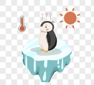 手绘冰川融化企鹅元素图片