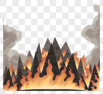 手绘风格森林大火元素高清图片