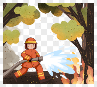 卡通风格消防员灭火元素高清图片