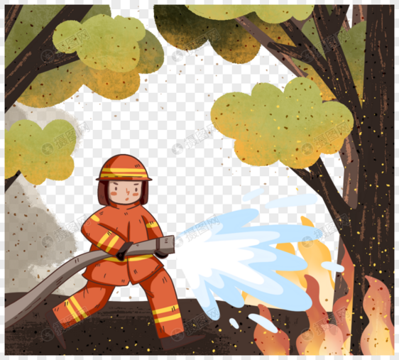 卡通风格消防员灭火元素图片