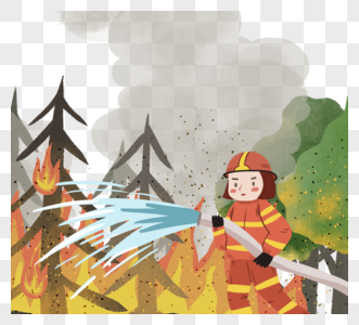 手绘卡通消防员灭火元素图片