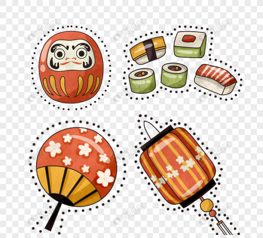 日本元素手绘贴纸元素素材下载-正版素材401841299-摄图网