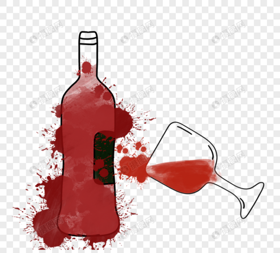 水彩红酒瓶红酒杯图片