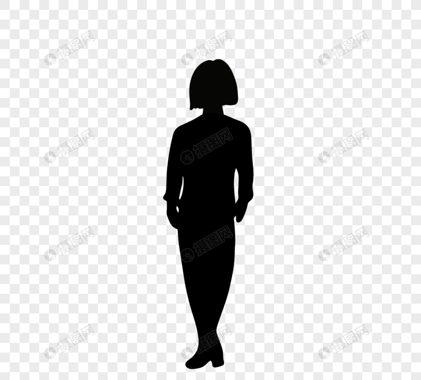 短发白领黑白商务人士剪影站立
