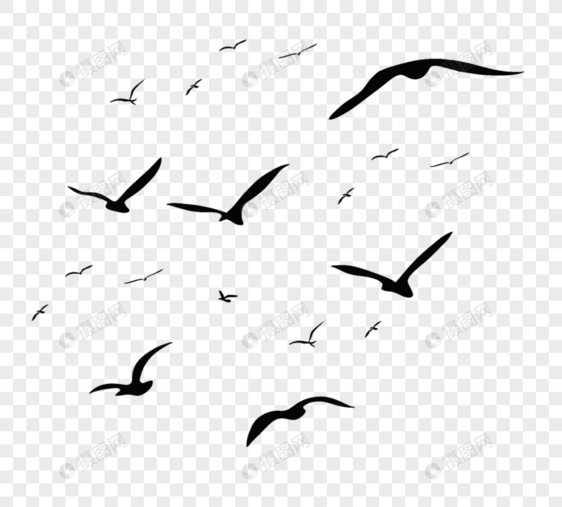 手绘群鸟飞行剪影图片