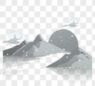 卡通冬季山峰下雪云朵元素图片