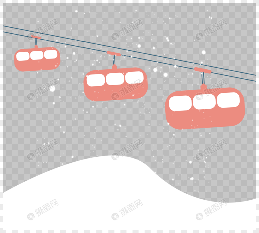 动画片雪山浅红色缆车例证图片