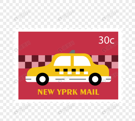 红色复古纽约纪念邮票图片