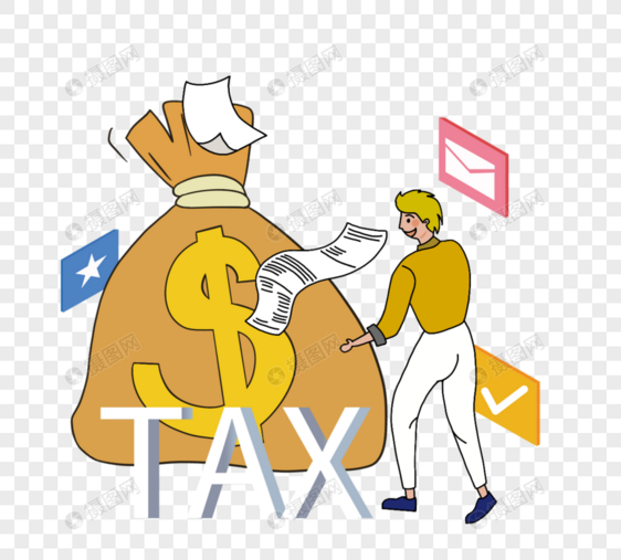 卡通手绘钱包金币税法图片