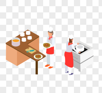 卡通手绘厨师洗碗与蔬菜图高清图片