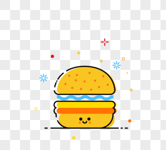 可爱卡通黄色汉堡包MBE风格美食元素图片