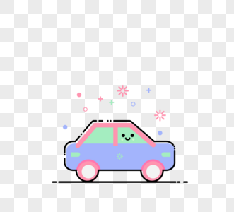 卡通可爱浅粉紫彩色MBE风格出租车交通工具元素图片