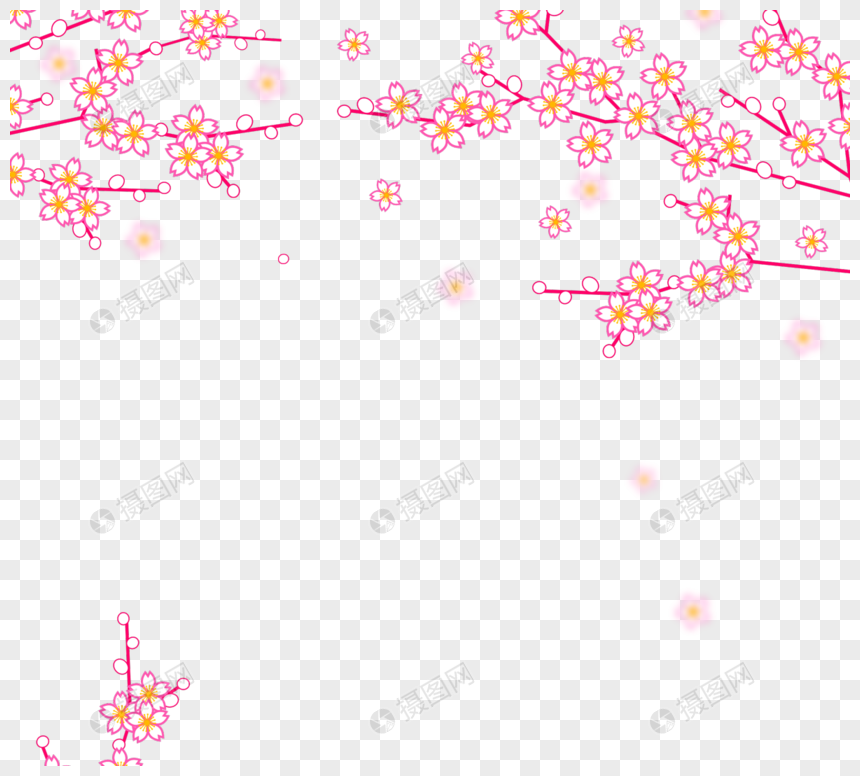 简约粉红清新手印樱花花枝框架元素图片