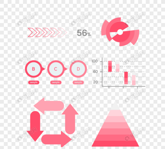 红色趋势色商务可视化图标组图图片