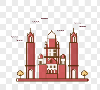 红色线性简约伊斯兰塔楼旅游建筑标志图片