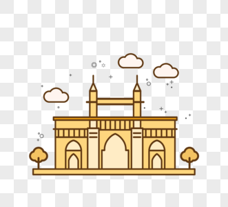 黄色线性简约色块旅游建筑伊斯兰旅游标志图片