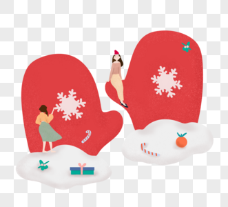 装饰手套平风圣诞节红色雪花小女孩。图片