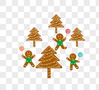圣诞姜面包和棕色平圣诞树图片