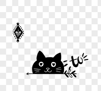手绘线描黑白小猫咪元素图片