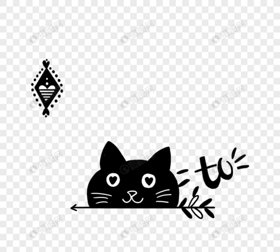 手绘线描黑白小猫咪元素图片