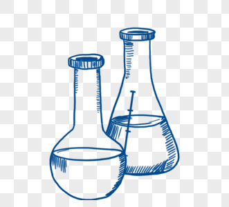 化学烧杯手绘线描学生用品烧杯素材