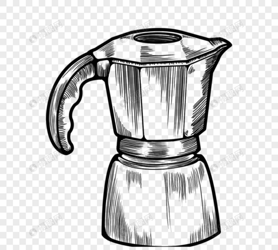 黑白线描咖啡机元素图片