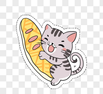 手绘可爱卡通小动物猫咪面包元素图片
