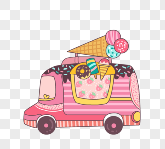 可爱卡通冰淇淋小卡车手绘高清图片