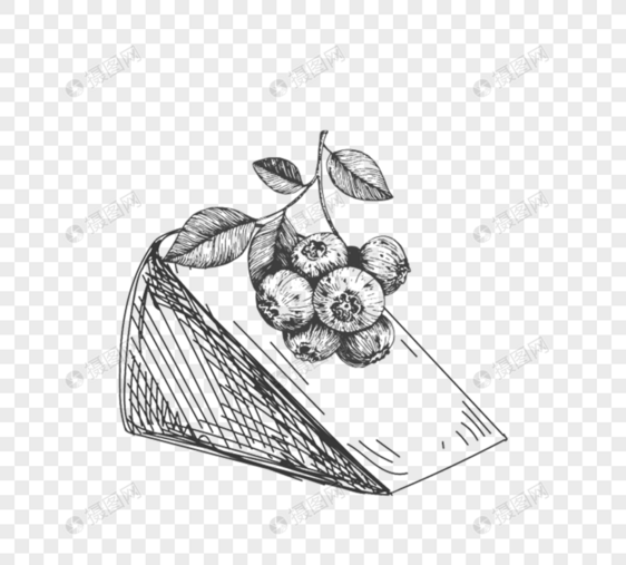 黑色手绘线描面包水果元素图片