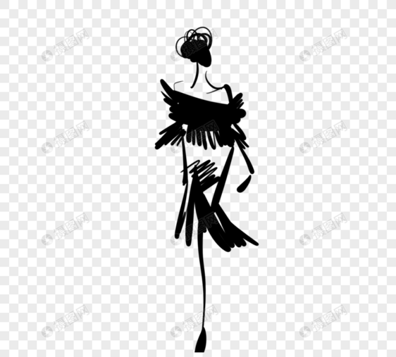 抽象时尚女人线条黑色简约裙图片