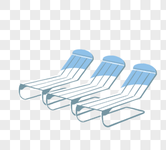 蓝色夏日沙滩椅手绘元素高清图片