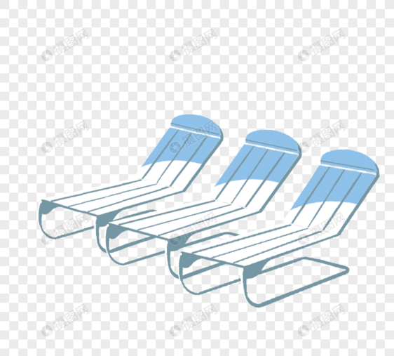 蓝色夏日沙滩椅手绘元素图片