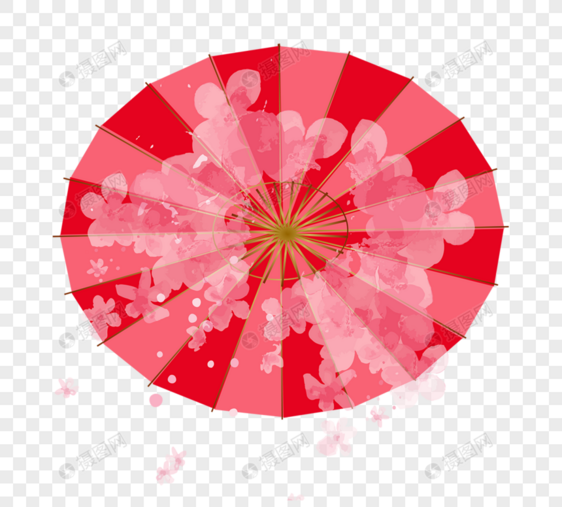 红色拼色立体日本手绘雨伞图片