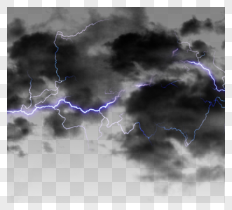 手绘质感紫色强光闪电乌云云层高清图片素材