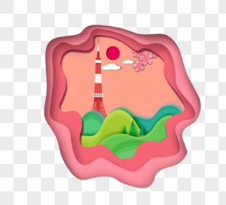 日本建筑剪纸风3d立体元素图片