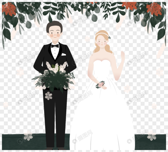 清新韩国风格新人结婚元素图片