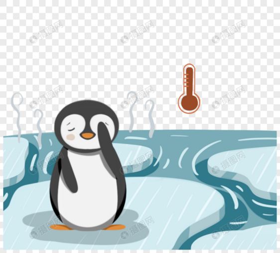 手绘风格冰川企鹅元素图片