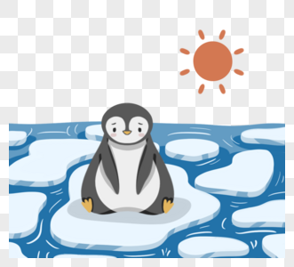 手绘简约冰川企鹅元素图片